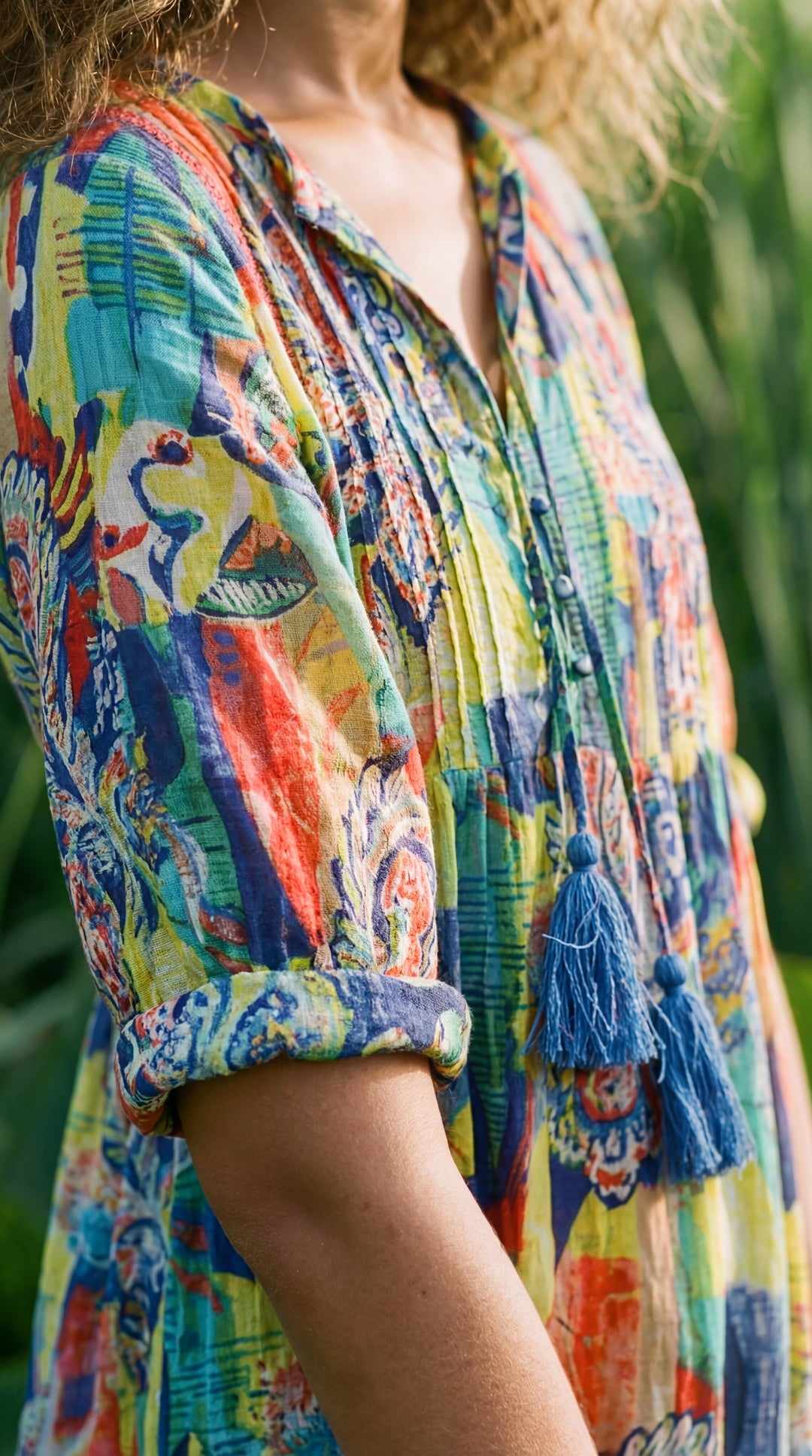 Flora Bloom Organic Cotton Block Print Mini Dress – Tiered Boho Summer Sundress Green