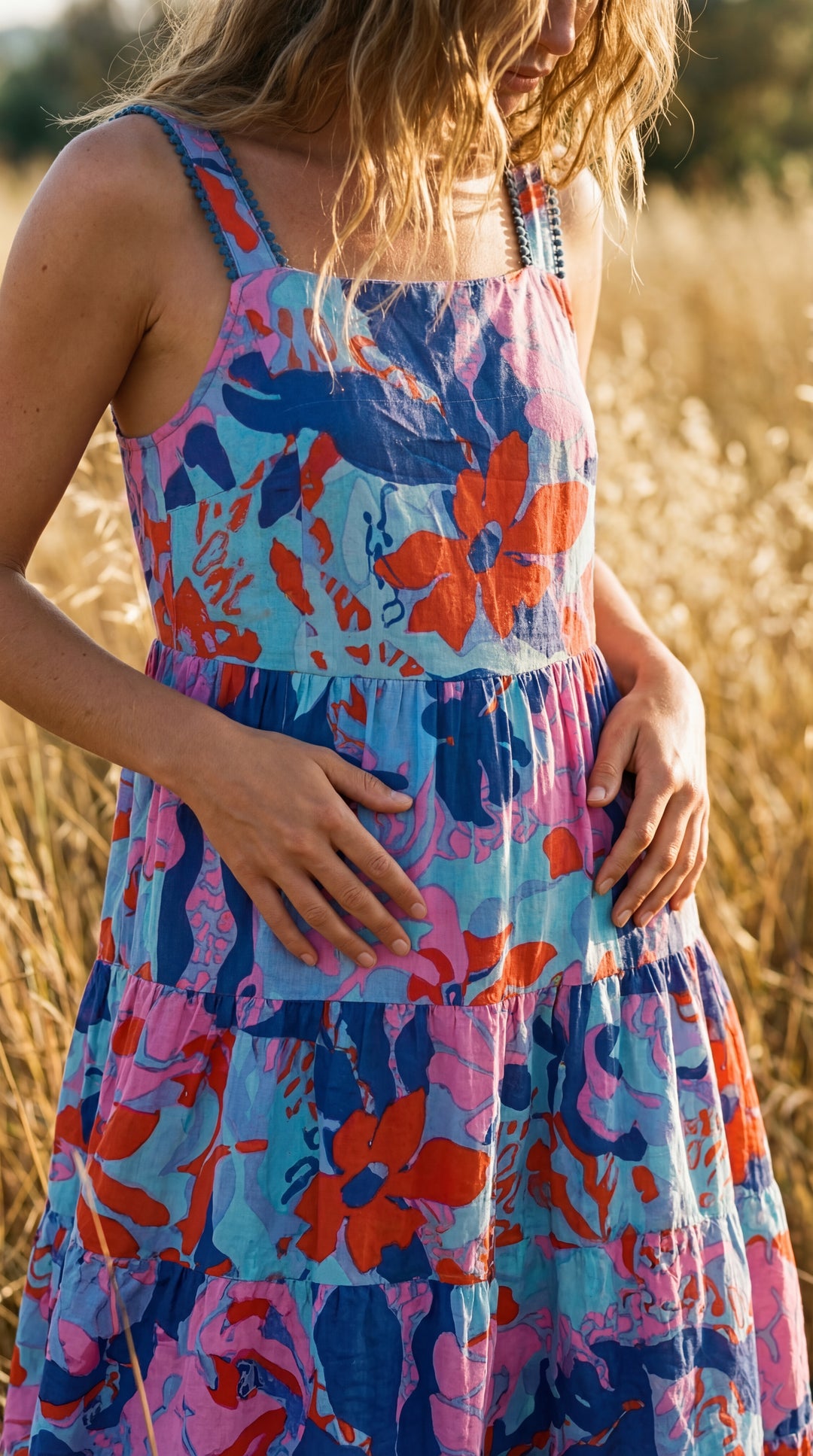 Flora Sundress Organic Cotton Batonical Print Strap Maxi Dress