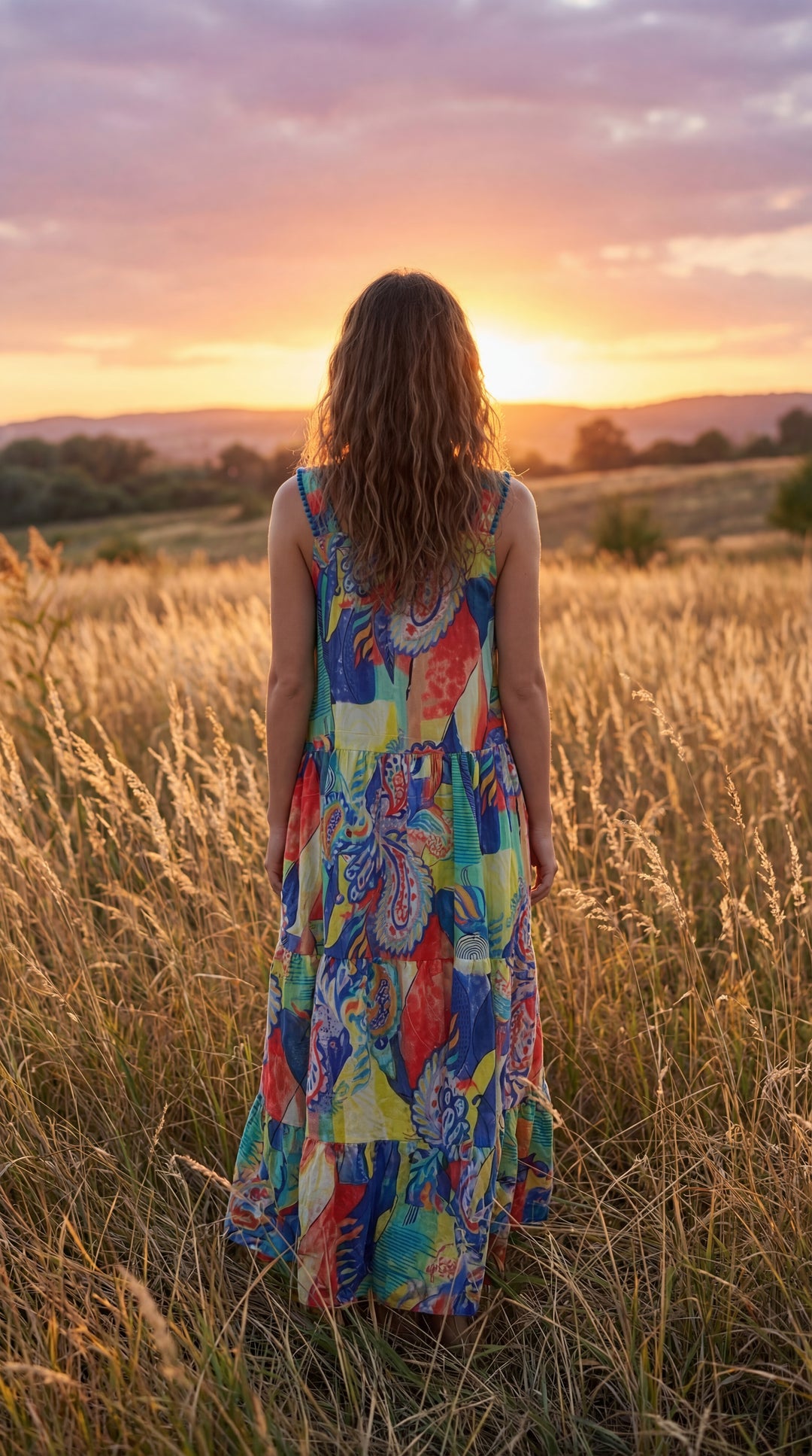 Flora Sundress Organic Cotton Batonical Print Strap Maxi Dress