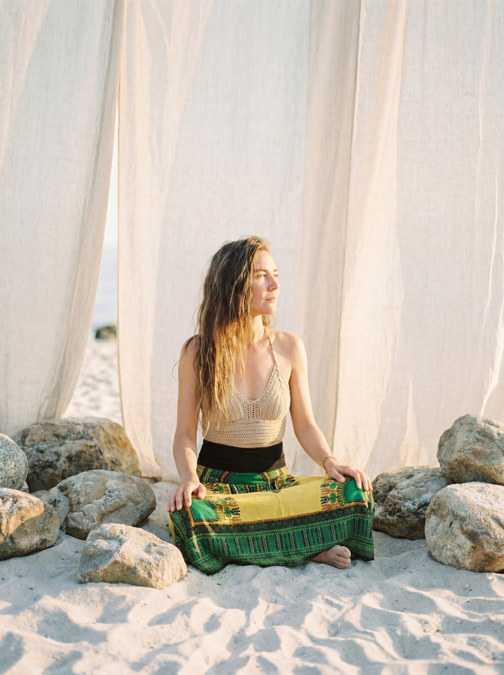 African Print Cotton Maxi Skirt, Tribal A-Line Festival Clothing