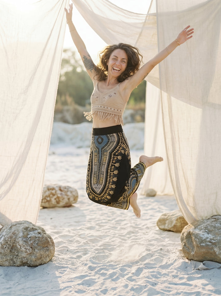 African Print Cotton Maxi Skirt, Tribal A-Line Festival Clothing