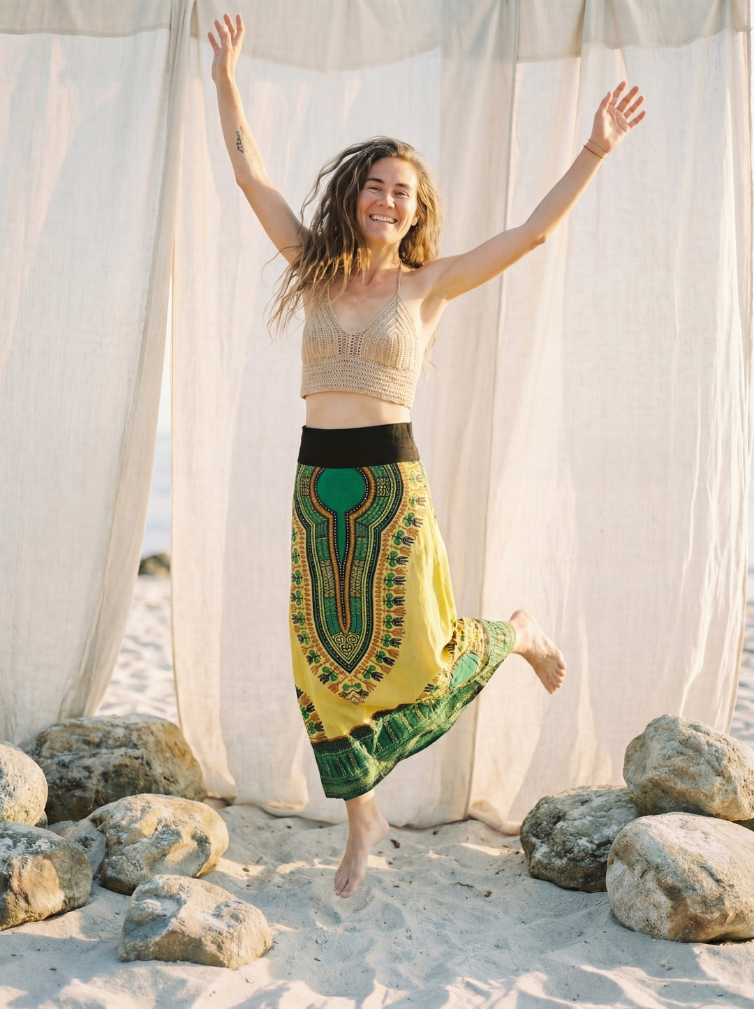 African Print Cotton Maxi Skirt, Tribal A-Line Festival Clothing