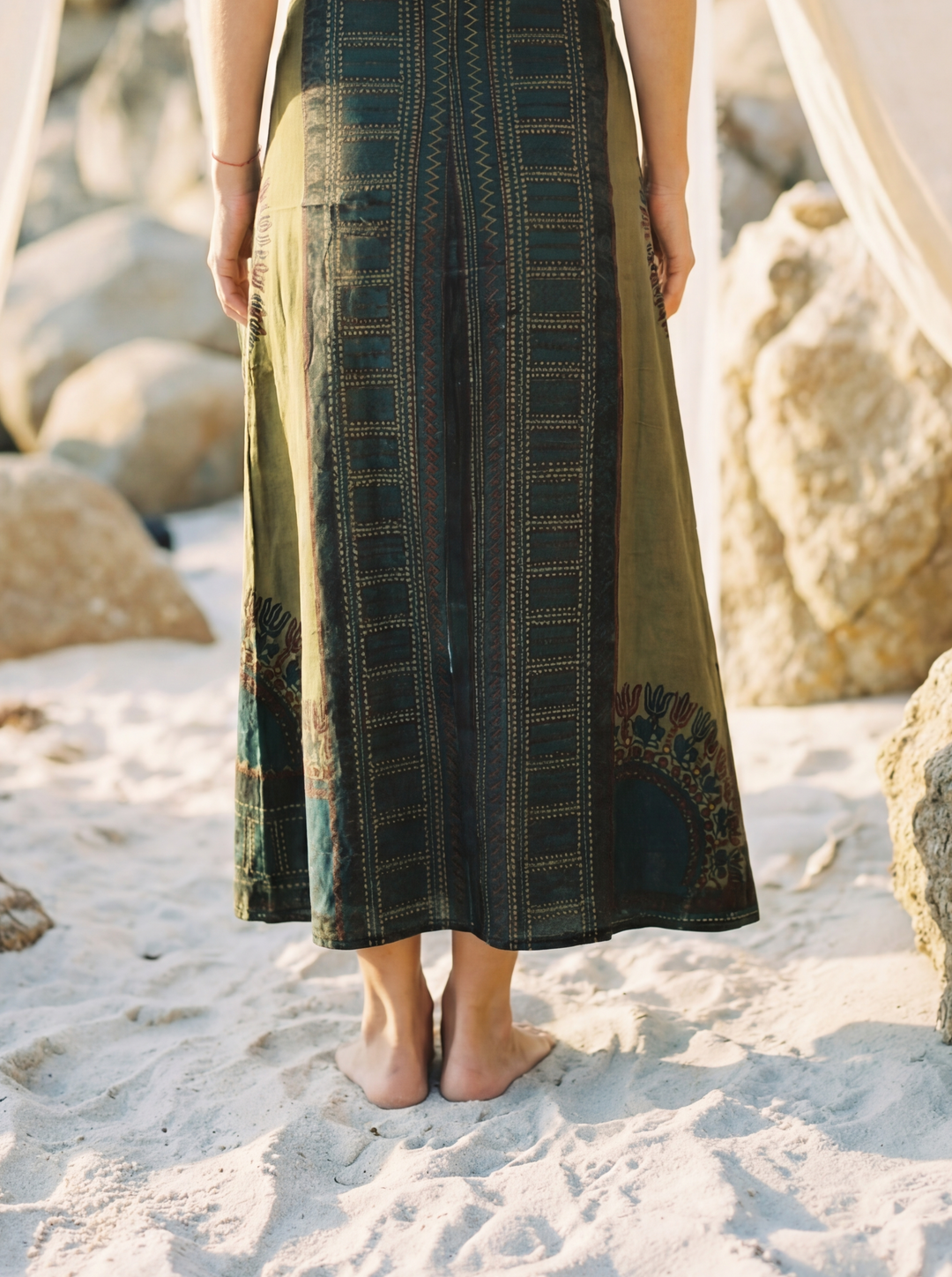 African Print Cotton Maxi Skirt, Tribal A-Line Festival Clothing