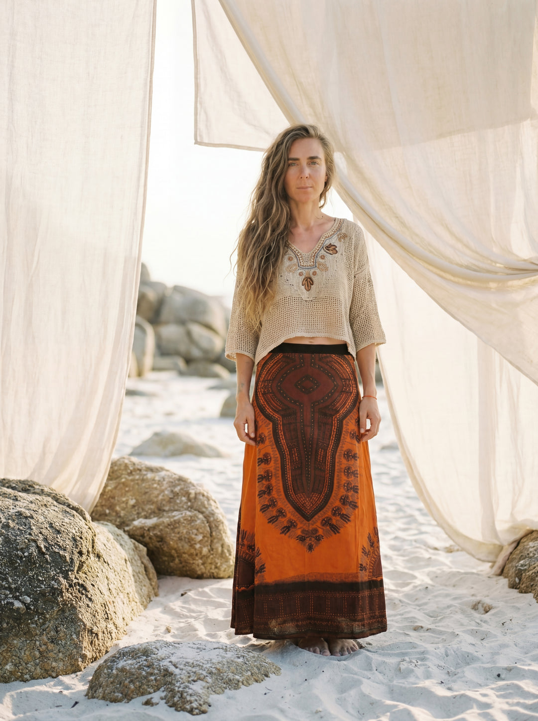 African Print Cotton Maxi Skirt, Tribal A-Line Festival Clothing