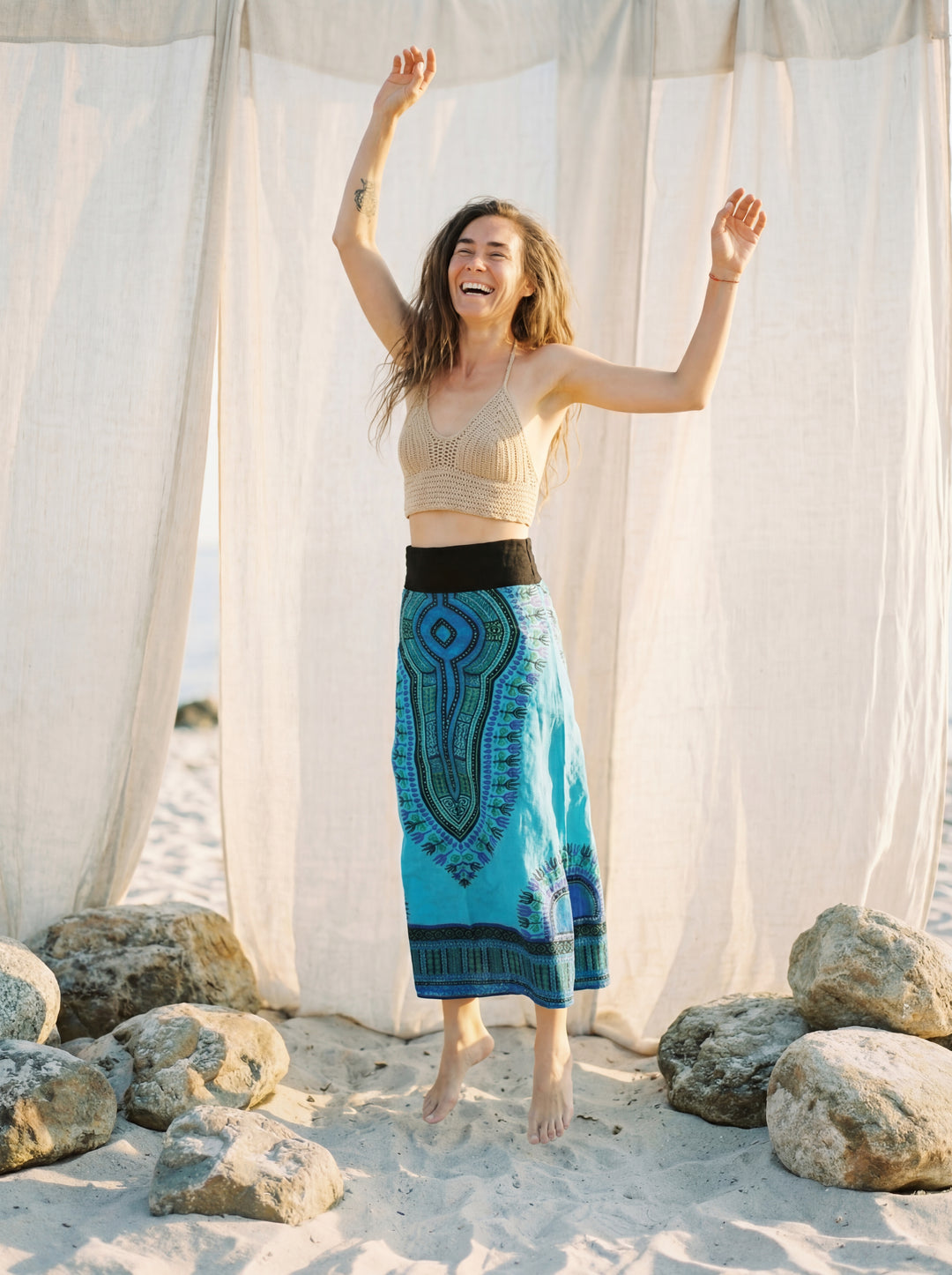 African Print Cotton Maxi Skirt, Tribal A-Line Festival Clothing