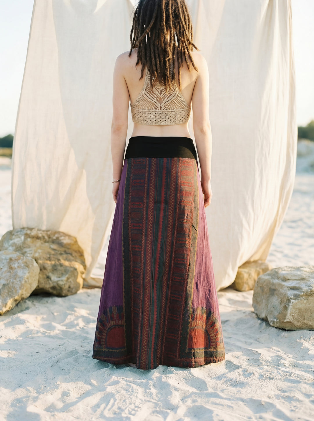 African Print Cotton Maxi Skirt, Tribal A-Line Festival Clothing