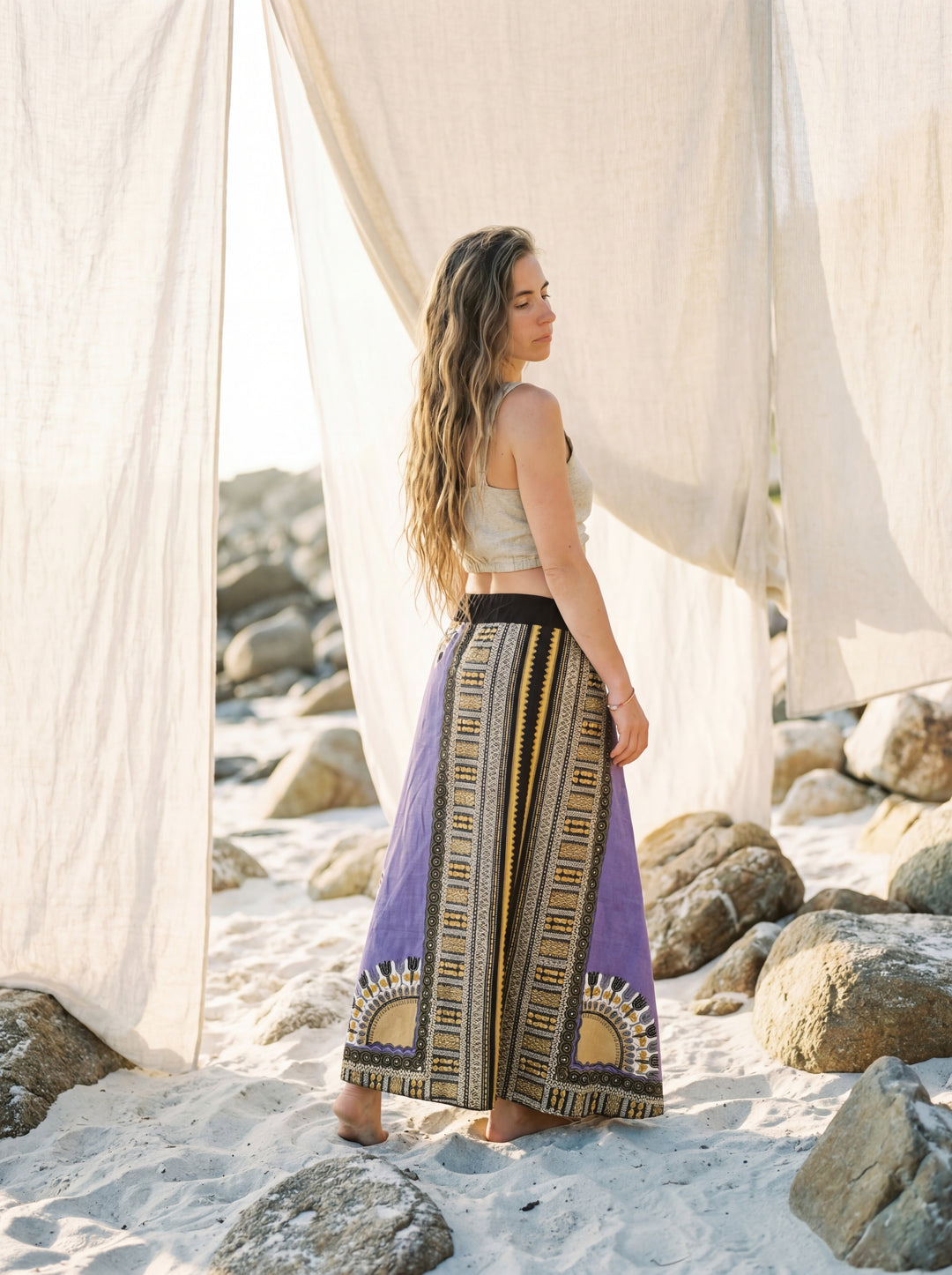 African Print Cotton Maxi Skirt, Tribal A-Line Festival Clothing