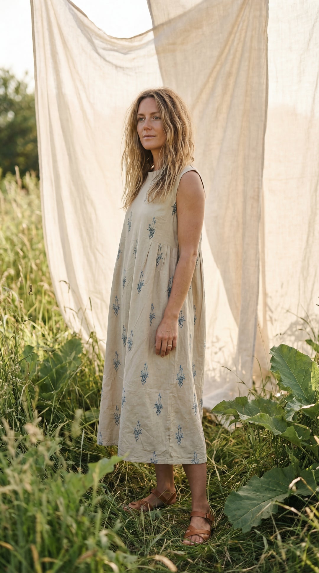 The "Aria" Sleeveless Dress-Organic Cotton Embroidered Dress Beige