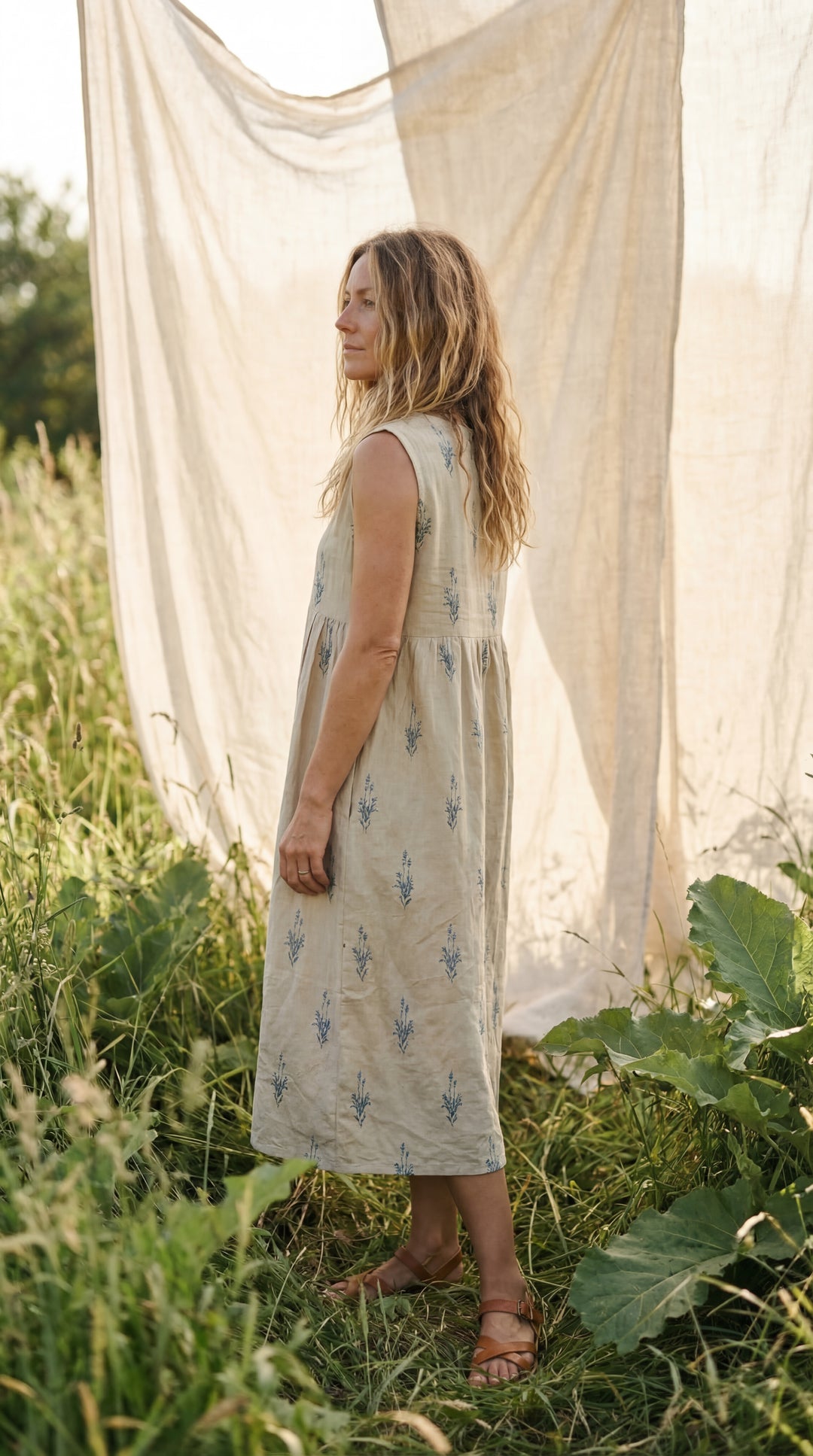 The "Aria" Sleeveless Dress-Organic Cotton Embroidered Dress Beige