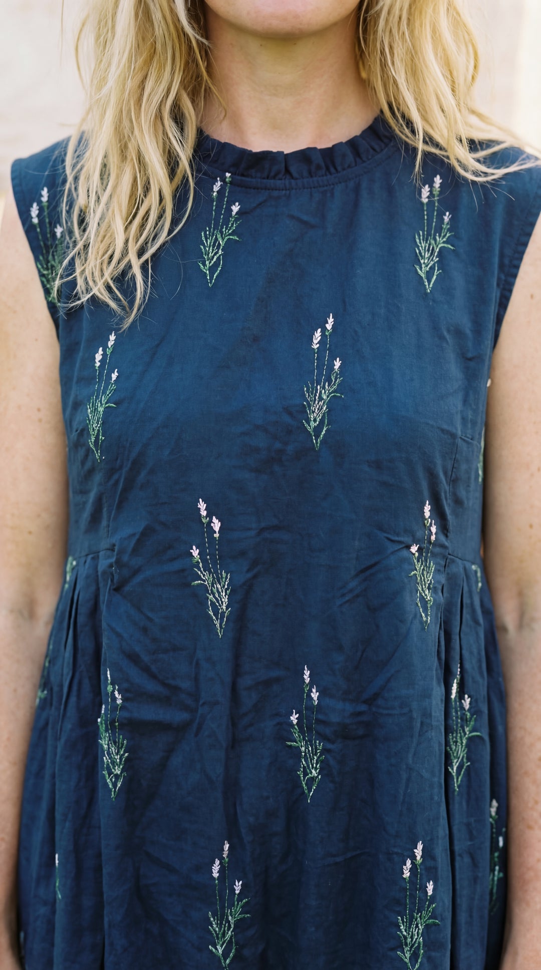 The "Aria" Sleeveless Dress-Organic Cotton Embroidered Dress Beige