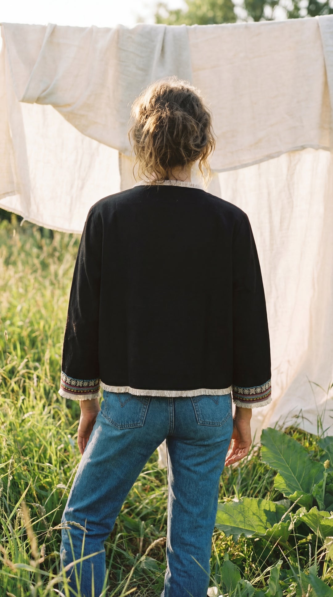 The "Inara" Cropped Heritage Embroidered Jacket – Gray with Fringe