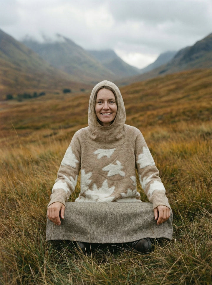 Luxury Embroidered Cashmere Hooded Jumper – Oversized High-Low Knit with Floral Detail (UK 8-14)