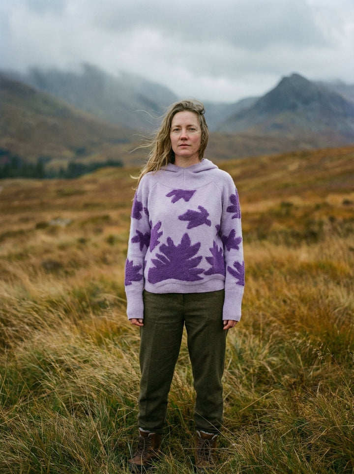 Luxury Embroidered Cashmere Hooded Jumper – Oversized High-Low Knit with Floral Detail (UK 8-14)