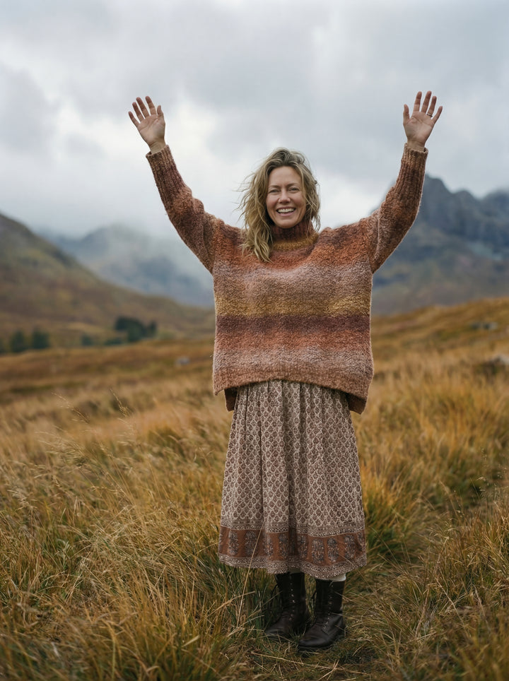 Luxury Ombre Cashmere Blend Jumper – Oversized Cowl Neck Sweater (One Size UK 8-14)