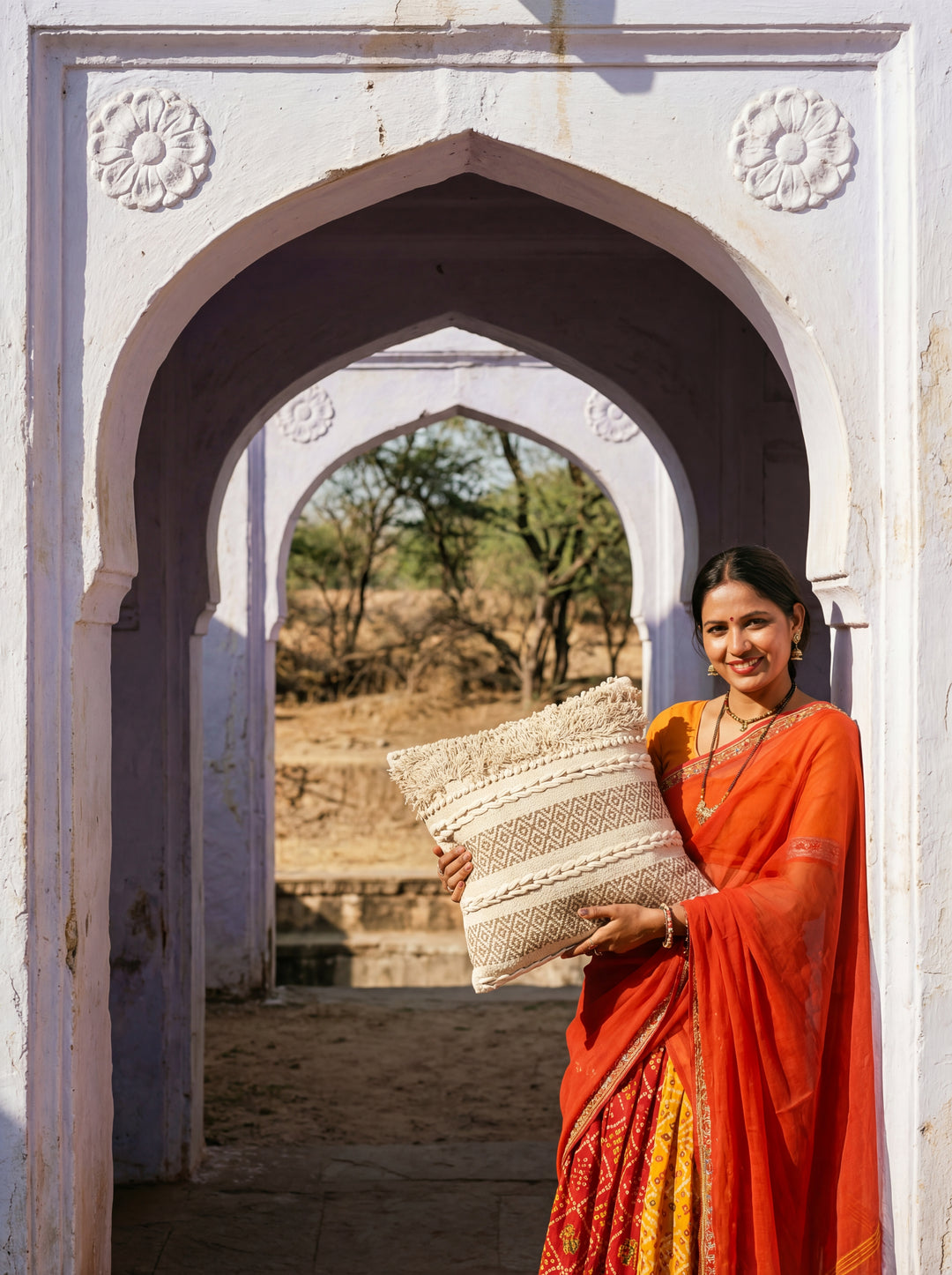 The Village Craft: 18" Hand-Loomed Macramé Throw Pillow – Supporting Women Empowerment