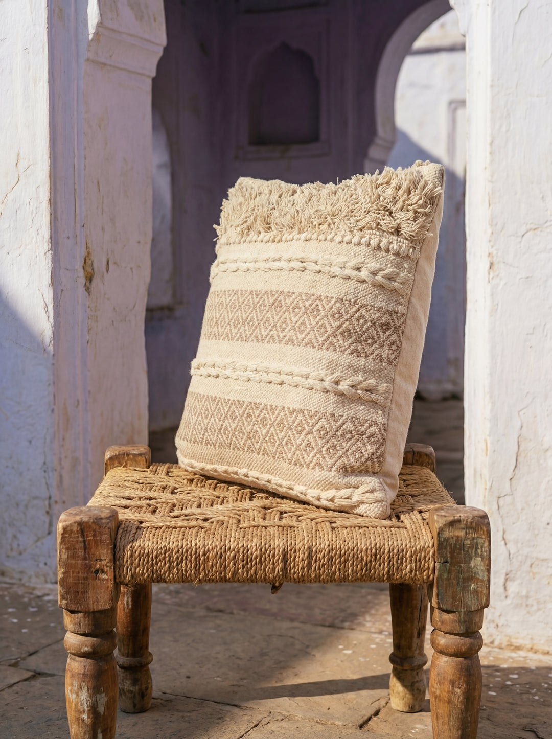 The Village Craft: 18" Hand-Loomed Macramé Throw Pillow – Supporting Women Empowerment