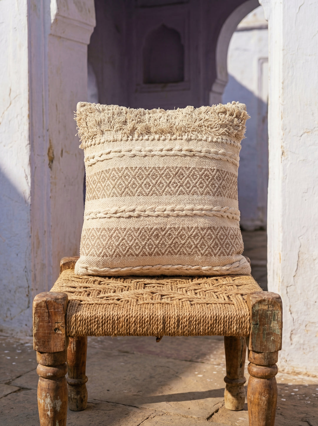 The Village Craft: 18" Hand-Loomed Macramé Throw Pillow – Supporting Women Empowerment