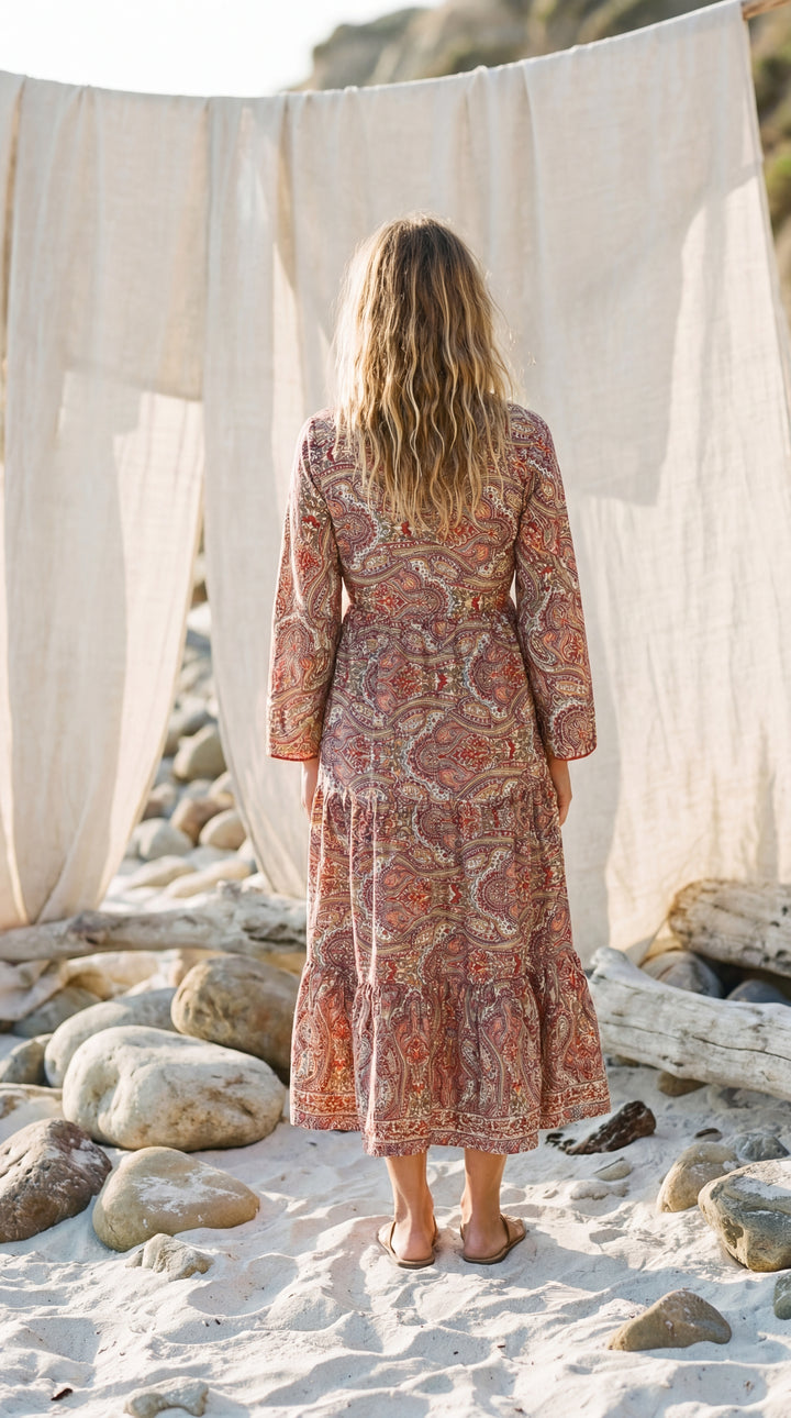 The "Kavita" Tiered Silk Boho Dress– Available in Sun-Kissed Yellow, Teal Green & Ruby Red
