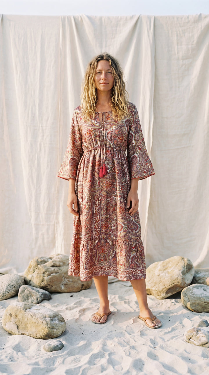 The "Kavita" Tiered Silk Boho Dress– Available in Sun-Kissed Yellow, Teal Green & Ruby Red