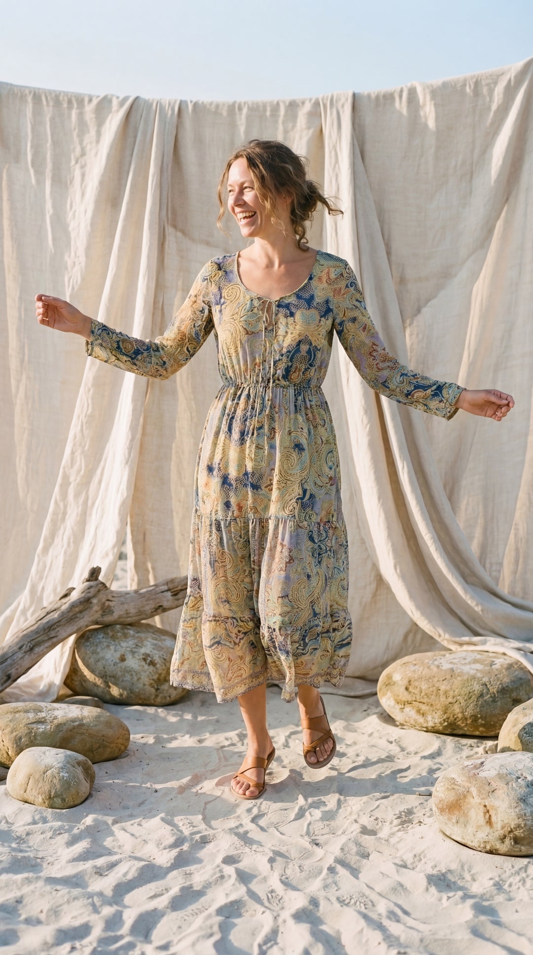 The "Kavita" Tiered Silk Boho Dress– Available in Sun-Kissed Yellow, Teal Green & Ruby Red