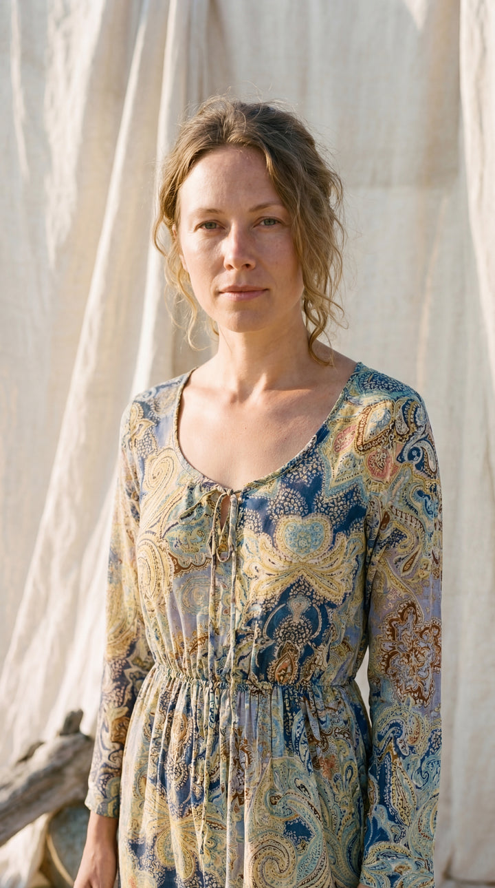 The "Kavita" Tiered Silk Boho Dress– Available in Sun-Kissed Yellow, Teal Green & Ruby Red