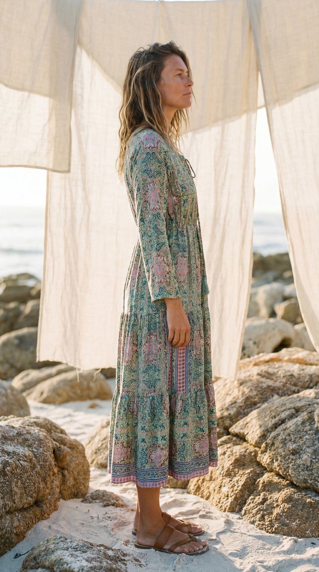 The "Kavita" Tiered Silk Boho Dress– Available in Sun-Kissed Yellow, Teal Green & Ruby Red