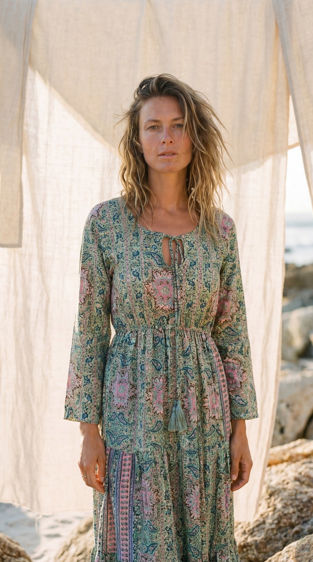 The "Kavita" Tiered Silk Boho Dress– Available in Sun-Kissed Yellow, Teal Green & Ruby Red