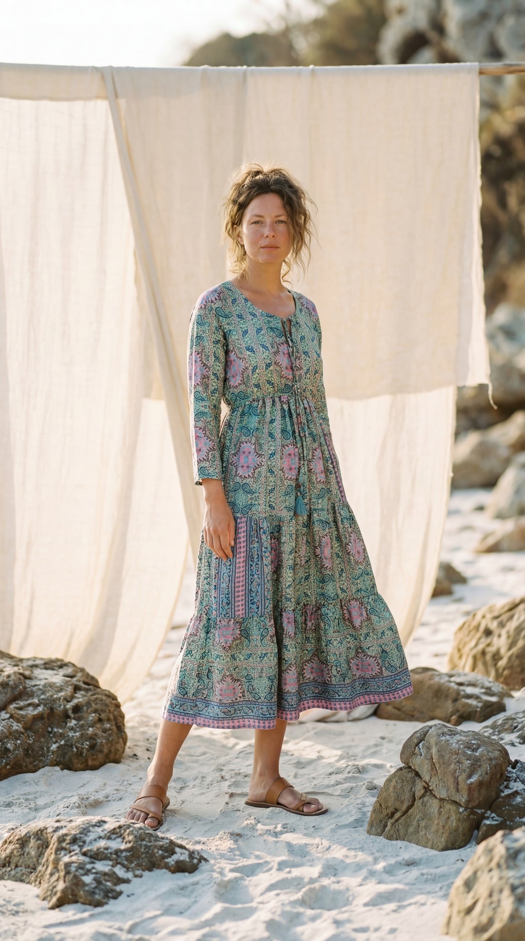 The "Kavita" Tiered Silk Boho Dress– Available in Sun-Kissed Yellow, Teal Green & Ruby Red