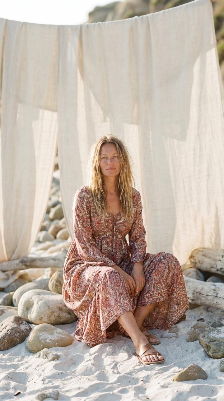 The "Kavita" Tiered Silk Boho Dress– Available in Sun-Kissed Yellow, Teal Green & Ruby Red