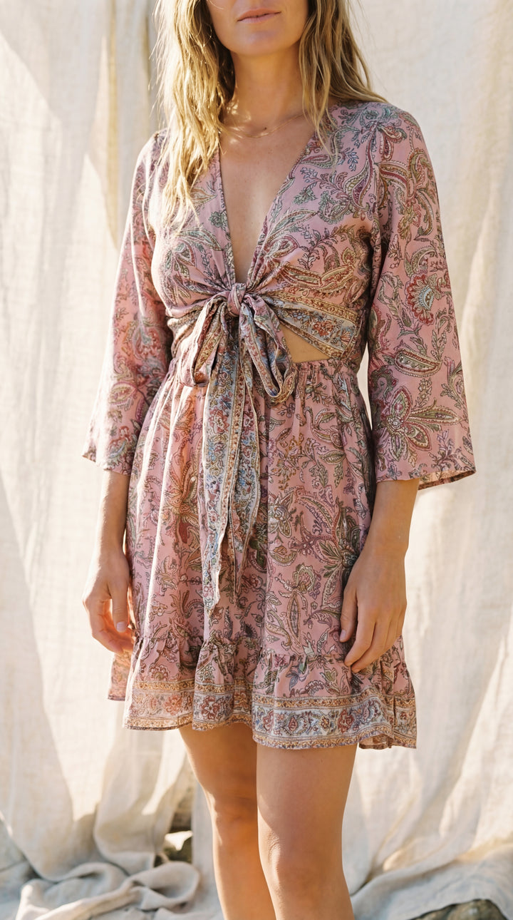The "Kira" Front-Tie Short Dress– Available in 5 Sun-Stained Shades