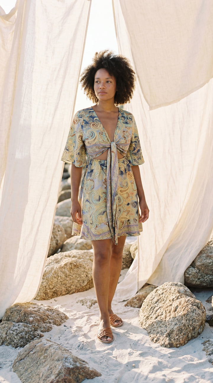 The "Kira" Front-Tie Short Dress– Available in 5 Sun-Stained Shades