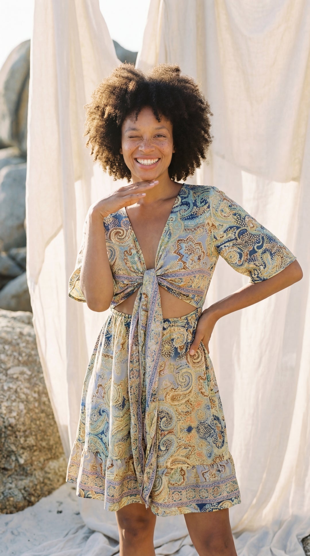 The "Kira" Front-Tie Short Dress– Available in 5 Sun-Stained Shades