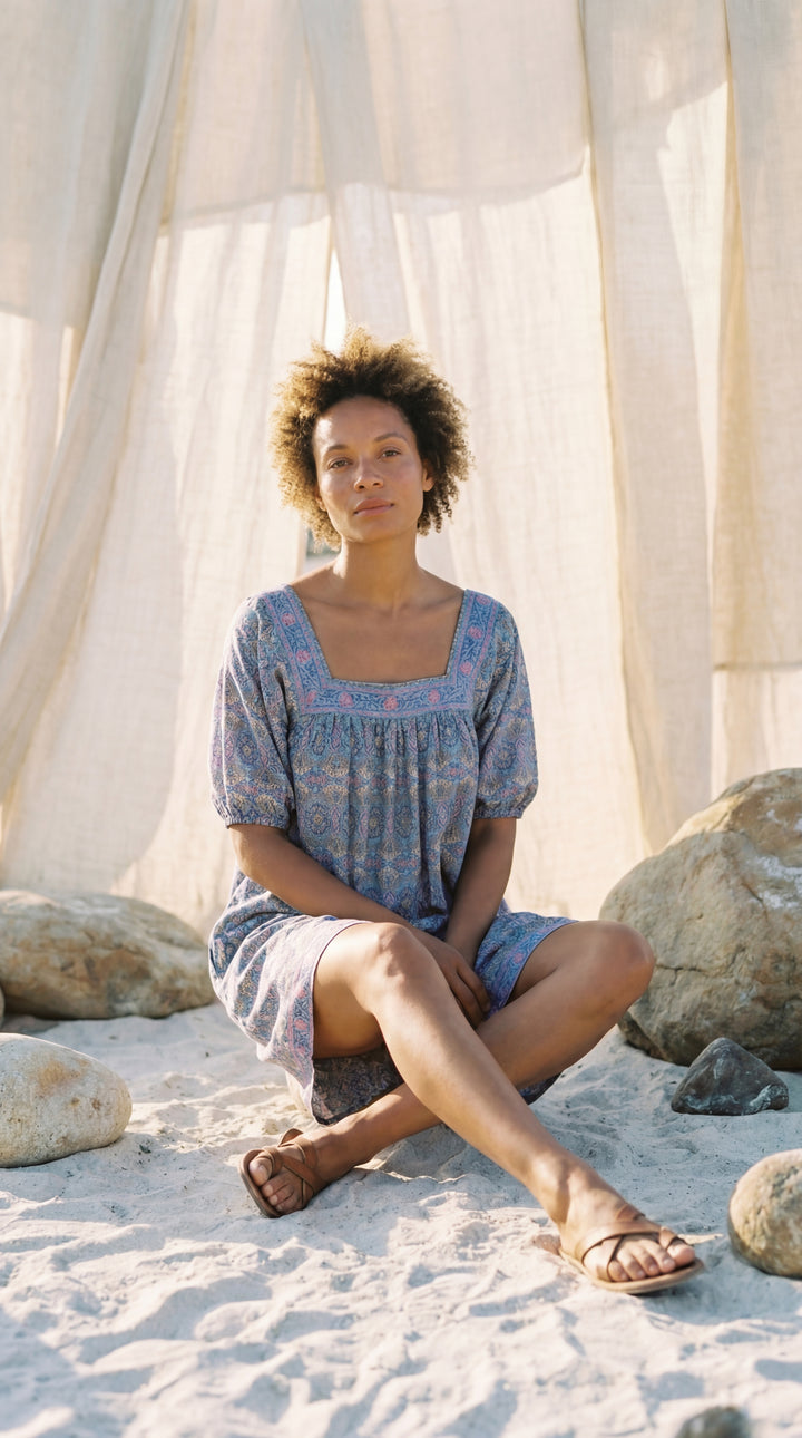 The "Lila" Silk Smock Dress – Available in Royal Purple, Sky Blue & Peony Pink