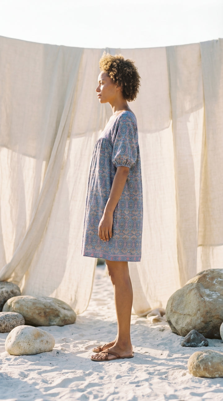 The "Lila" Silk Smock Dress – Available in Royal Purple, Sky Blue & Peony Pink