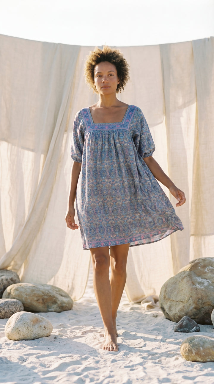 The "Lila" Silk Smock Dress – Available in Royal Purple, Sky Blue & Peony Pink