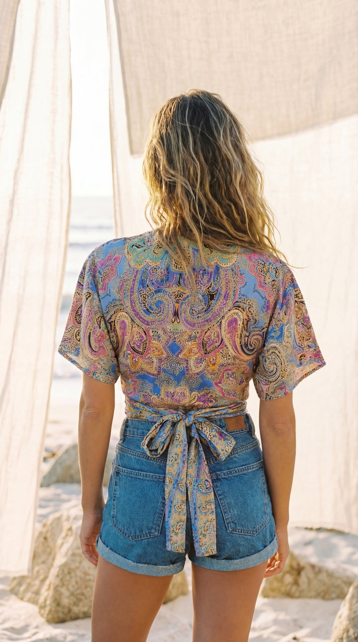 The "Zia" Silk Wrap Top – Available in Sun Yellow, Burnt Orange & Teal Green