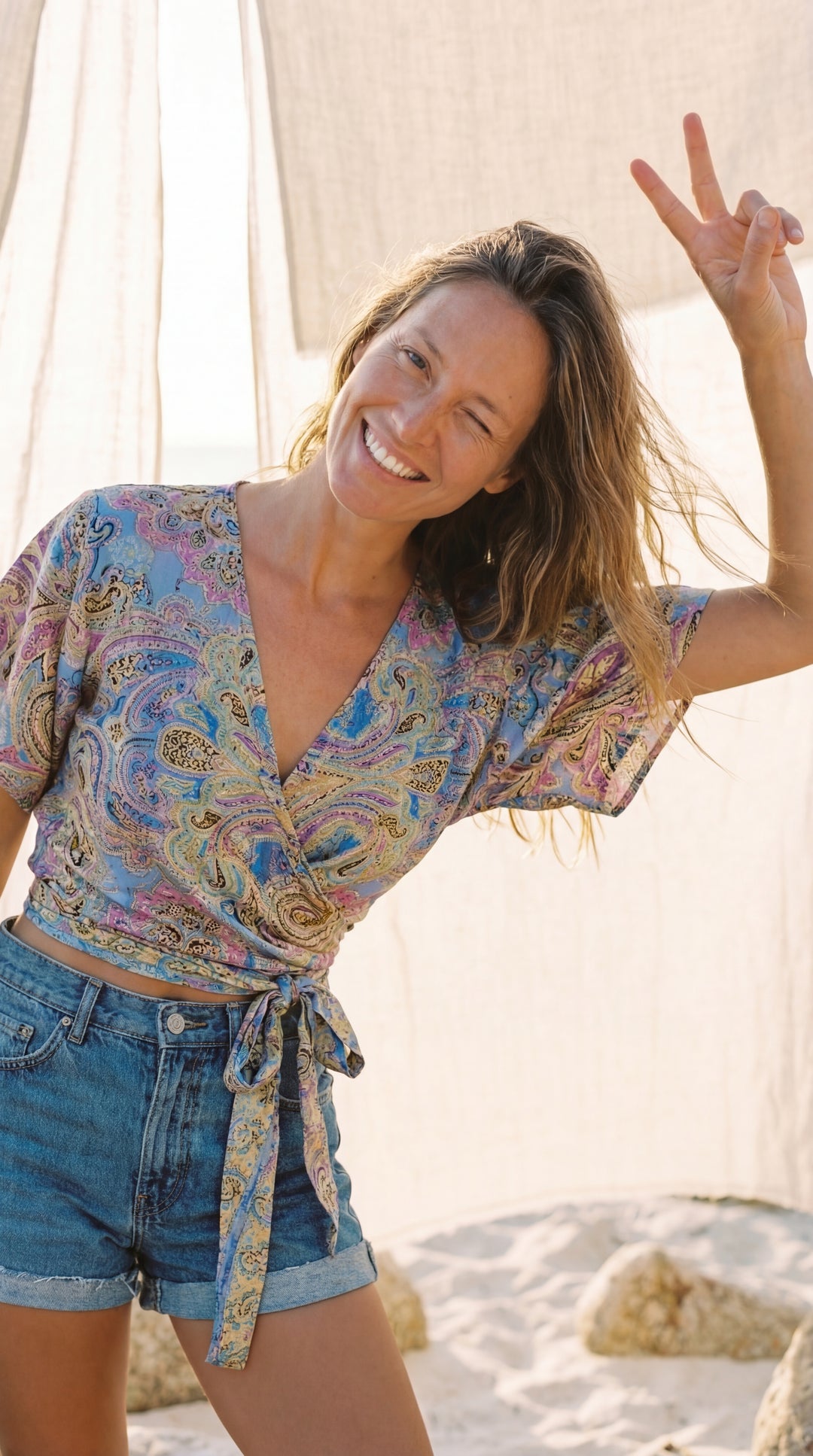 The "Zia" Silk Wrap Top – Available in Sun Yellow, Burnt Orange & Teal Green