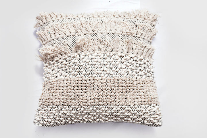 The Artisan’s Touch: 18x18" Hand-Woven Macramé Cushion Cover – Ivory Cotton Textured Pillow