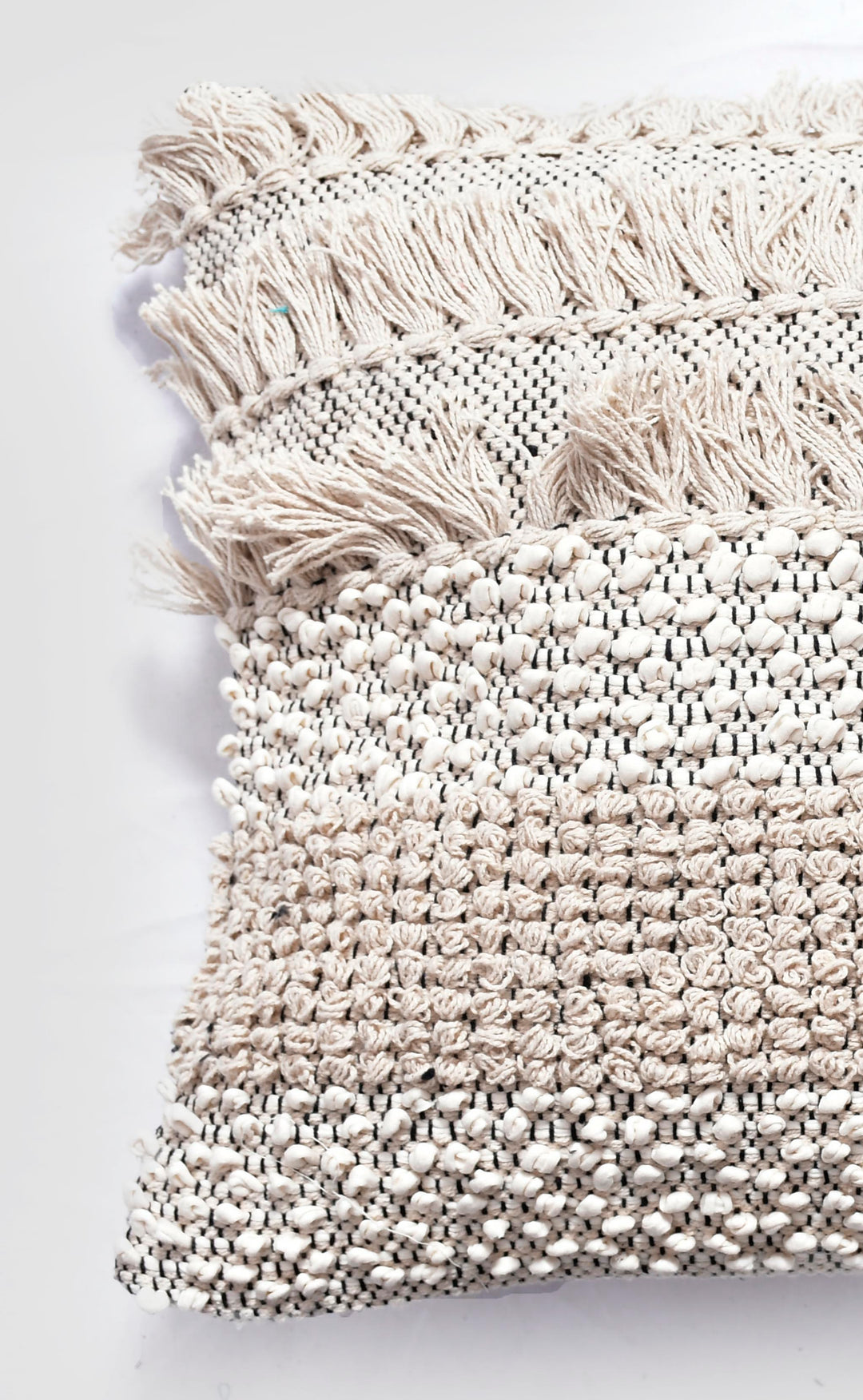 The Artisan’s Touch: 18x18" Hand-Woven Macramé Cushion Cover – Ivory Cotton Textured Pillow