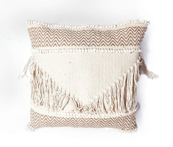 The Tassel Statement: Boho Fringe Textured Cushion Cover – 18" Square Hand-Woven Cotton
