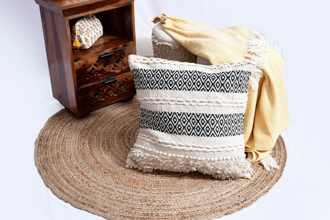 The Humanity Series: Artisan-Made Macramé Accent Pillow – 18x18" Ivory Hand-Woven