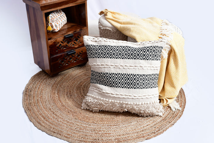 The Humanity Series: Artisan-Made Macramé Accent Pillow – 18x18" Ivory Hand-Woven