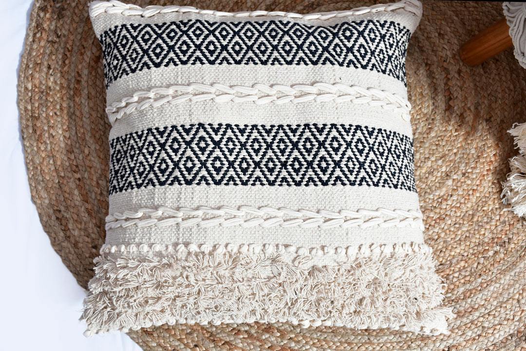 The Humanity Series: Artisan-Made Macramé Accent Pillow – 18x18" Ivory Hand-Woven