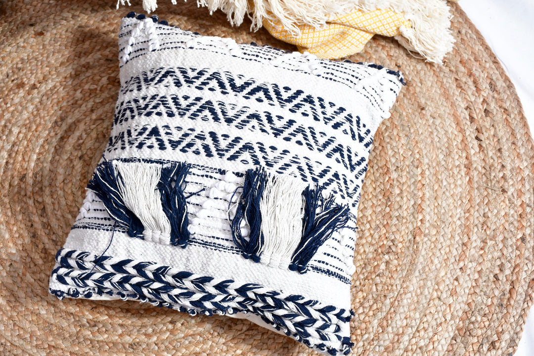 The Nomad Texture: 18" Square Boho-Chic Cushion – Hand-Loomed by Women Artisans