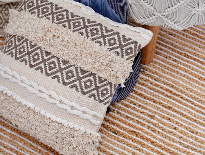 The Earthy Minimalist: Ivory Hand-Woven Cotton Cushion Cover – 18x18" Ethically Sourced