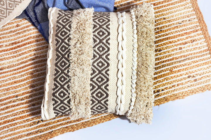 The Earthy Minimalist: Ivory Hand-Woven Cotton Cushion Cover – 18x18" Ethically Sourced