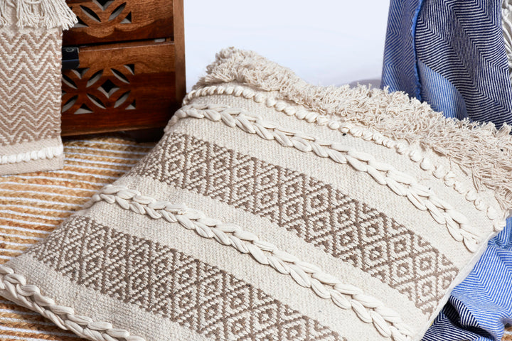 The Village Craft: 18" Hand-Loomed Macramé Throw Pillow – Supporting Women Empowerment