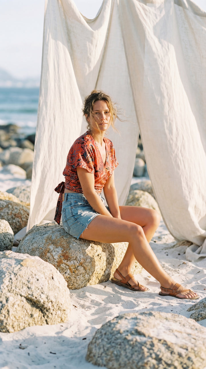 The "Zia" Silk Wrap Top – Available in Sun Yellow, Burnt Orange & Teal Green