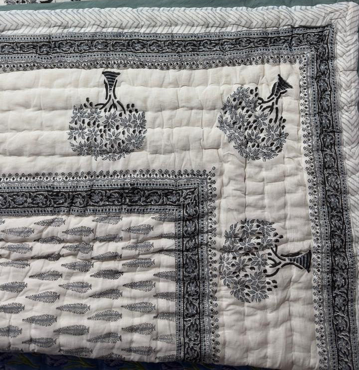 The Alabaster Tree of Life Quilt – 108x108" Monochrome White Organic Cotton Super King