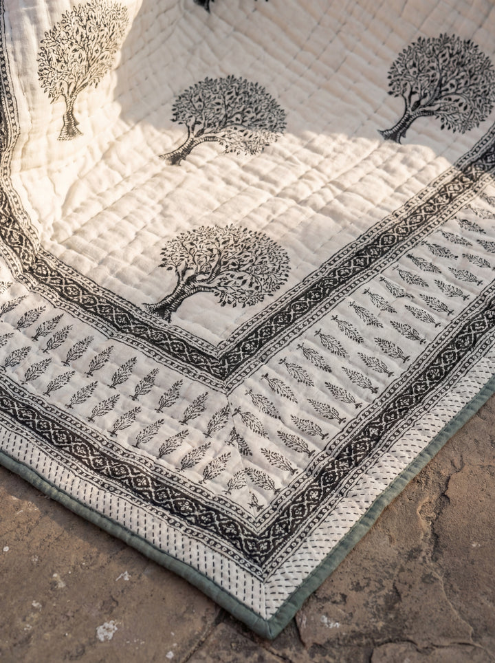 The Alabaster Tree of Life Quilt – 108x108" Monochrome White Organic Cotton Super King
